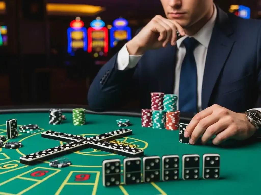 Man playing digital casino domino with virtual tiles on bet88 login