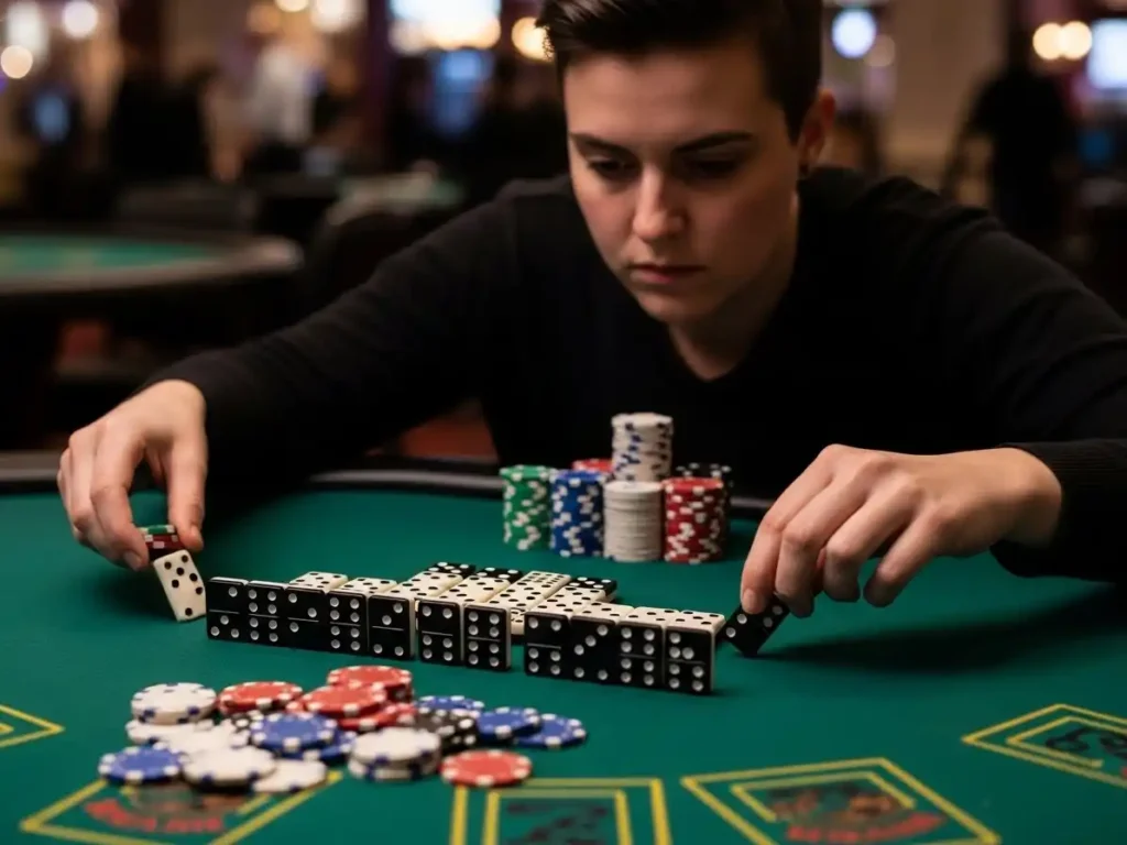 Person playing casino domino online after bet88 login