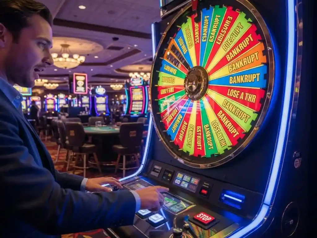 Man playing digital casino Wheel of Fortune with virtual wheel at Bet888