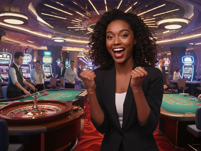 Happy woman celebrating a win on an online sabong site