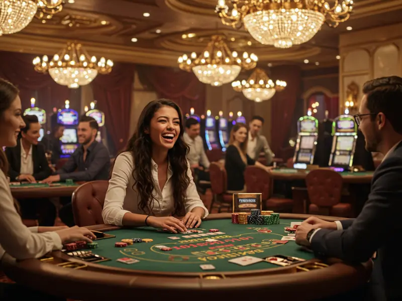 Happy woman playing poker on PHPlus Casino platform