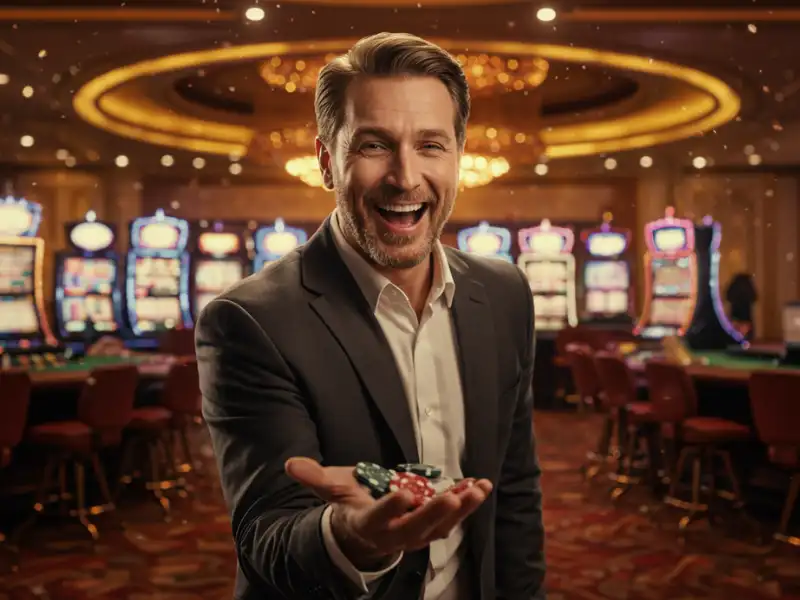 Man holding casino chips while playing at PH444 online