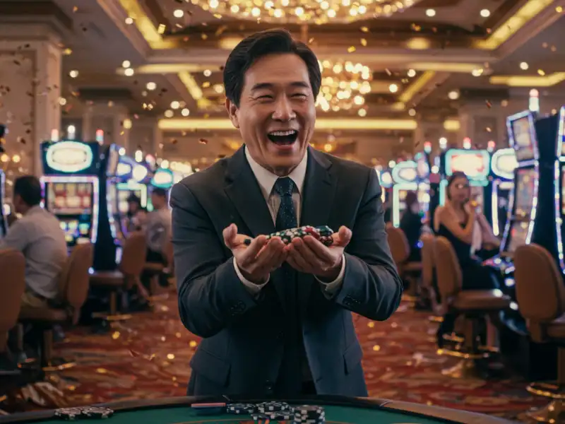Man winning poker and holding chips at PH444 online