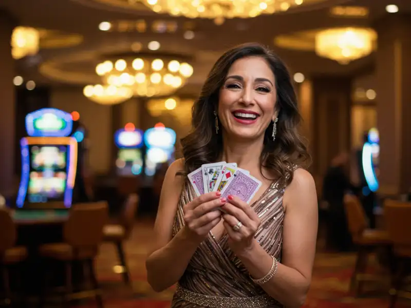 Woman holding poker cards at PH444 online casino