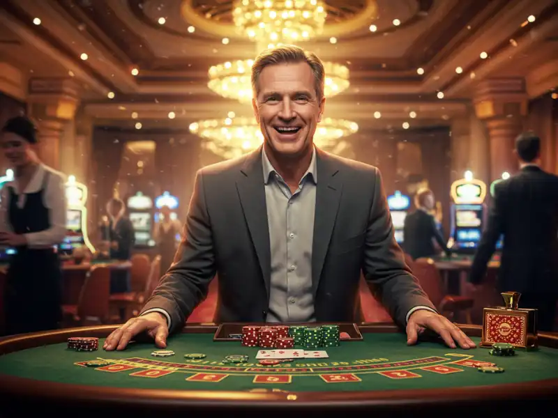 Happy man playing poker online at GamePH casino