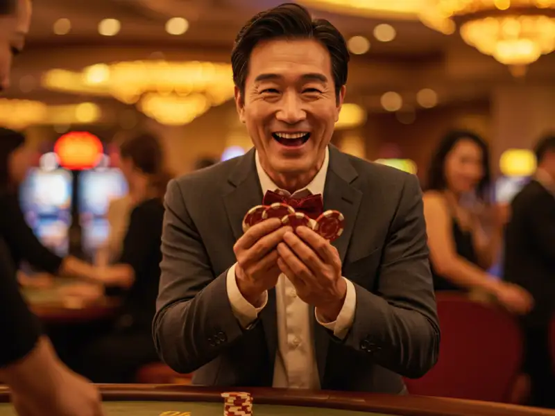 Happy man holding casino chips from online betting NBA Philippines