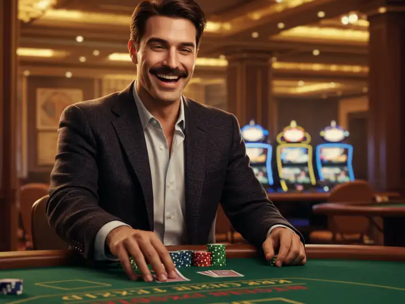 Happy man playing card games at Peso 888 Casino
