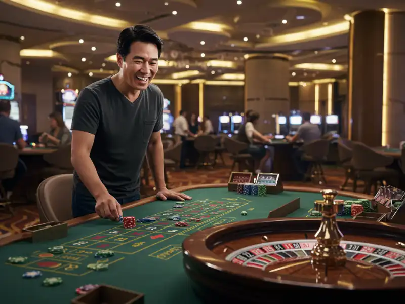 Happy man winning at Peso 888 Casino slot game