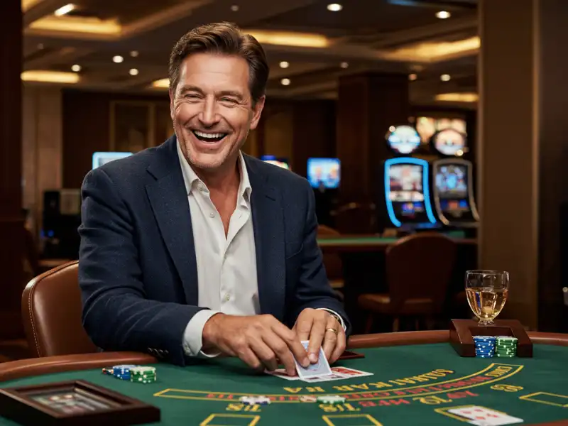 Happy man playing poker at Peso 888 Casino