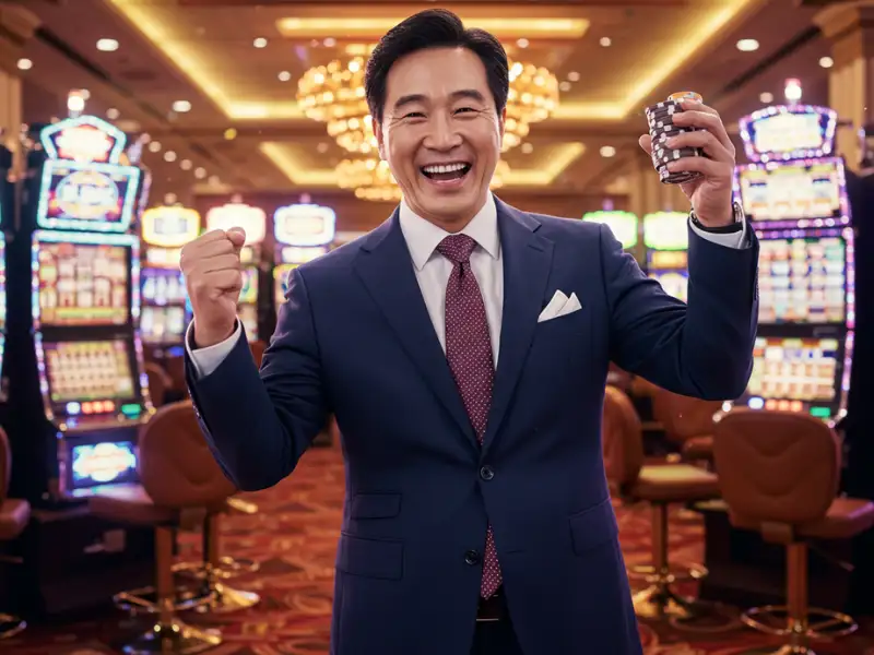Happy man holding casino chips at PH City Casino Online