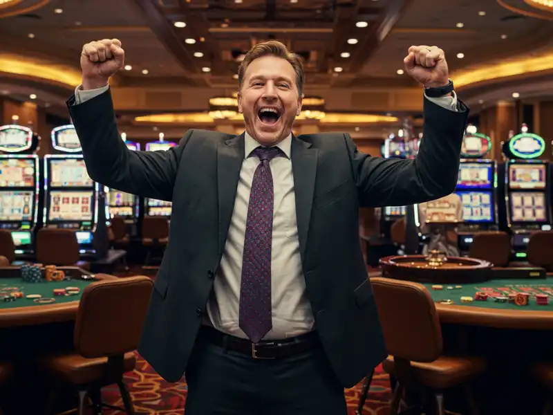 Happy man playing card game via PH Ginto Casino login