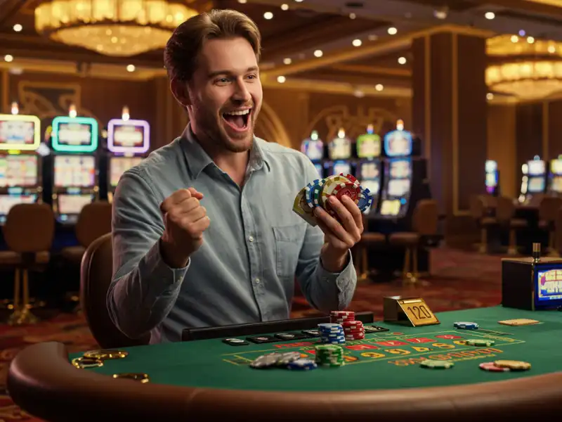 Happy man winning slot game at PH Ginto Casino login