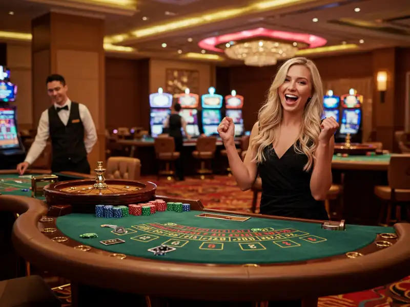 Happy woman playing poker online at PH Gaming