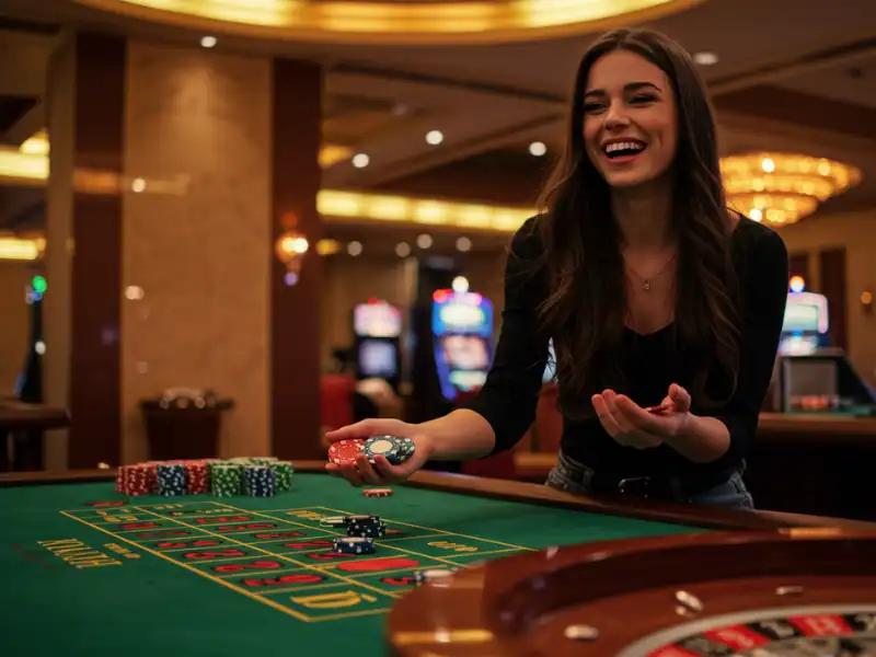 Happy woman winning slot game at PH Gaming