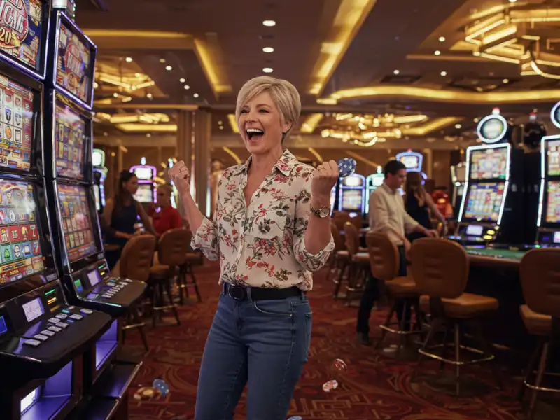 Happy woman playing poker at Playzone VIP online casino