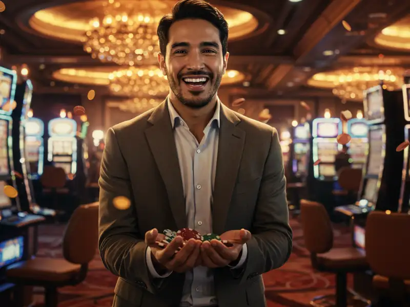 Man holding casino chips in scatter link game online