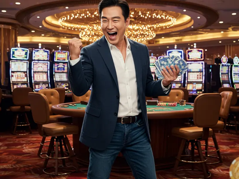 TMT Cash Philippines happy man winning slots holding chips