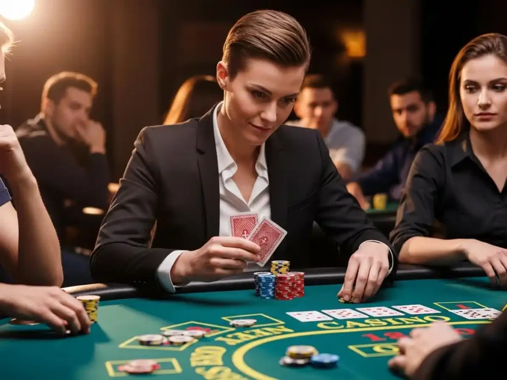Casino poker player participating in an online casino game