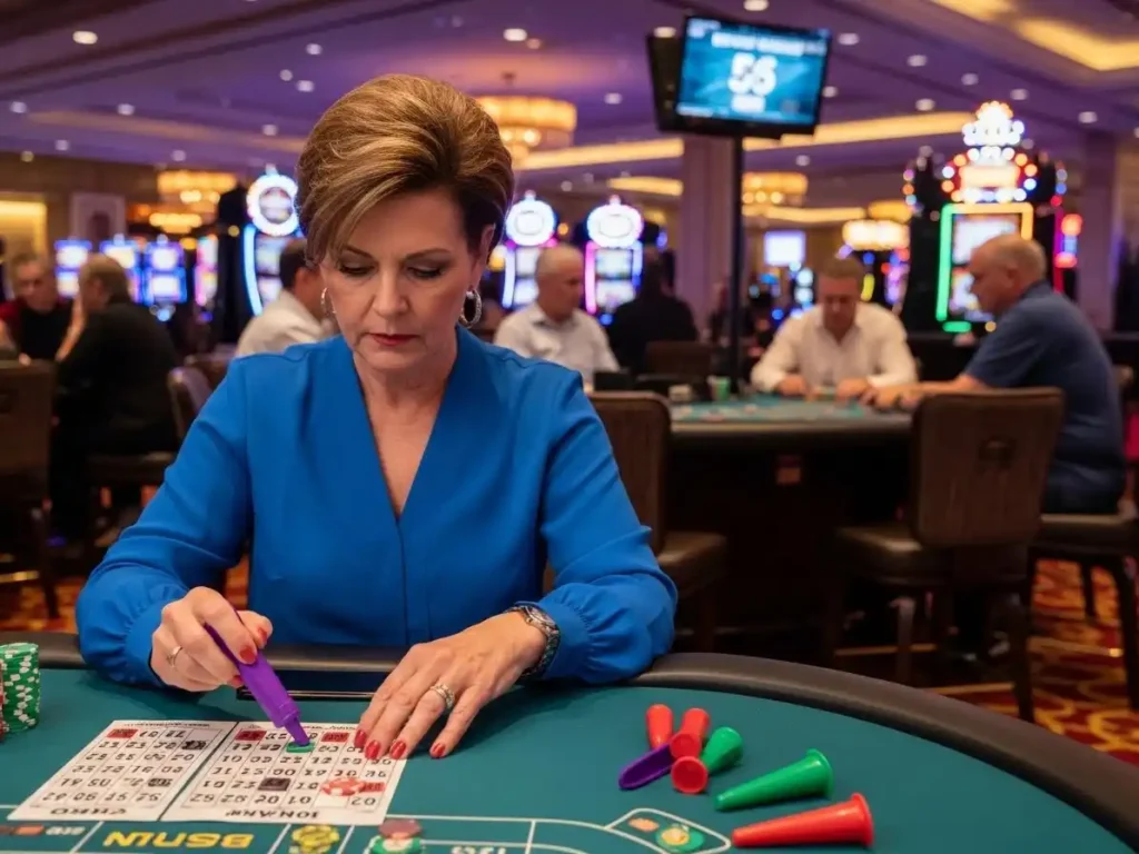 Player marking numbers in an online casino bingo game at TMTCash Biz