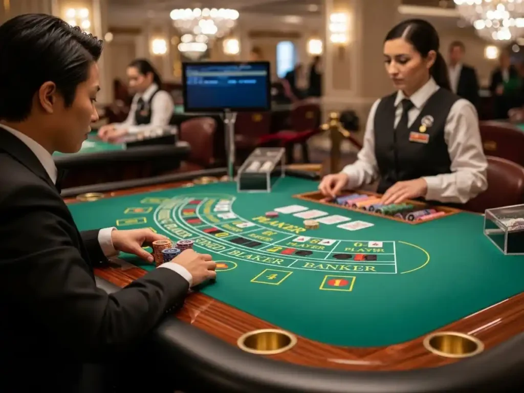 Person playing casino baccarat online using TMTcash slot