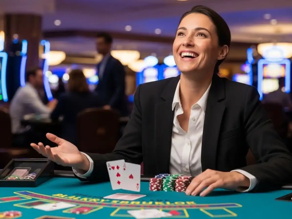 Happy person smiling while playing poker at tmt cash vip