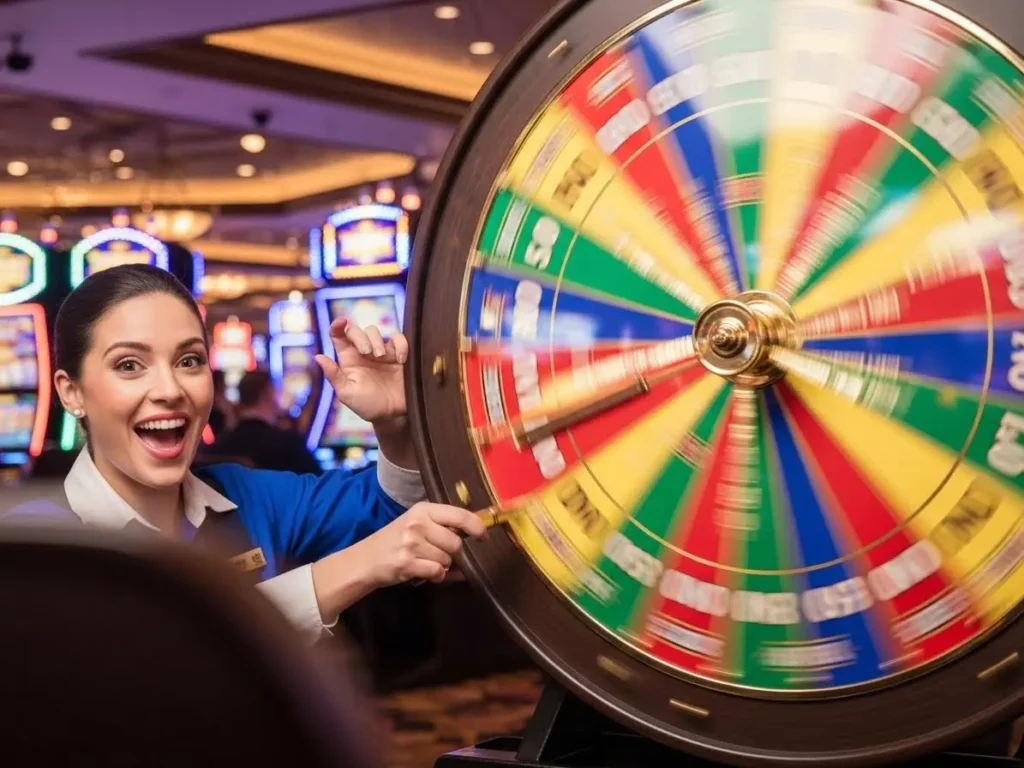 Happy person smiling while playing Wheel of Fortune at TMT Nustar Online Casino