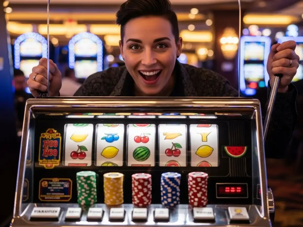 Smiling person playing Wheel of Fortune online casino game for real money
