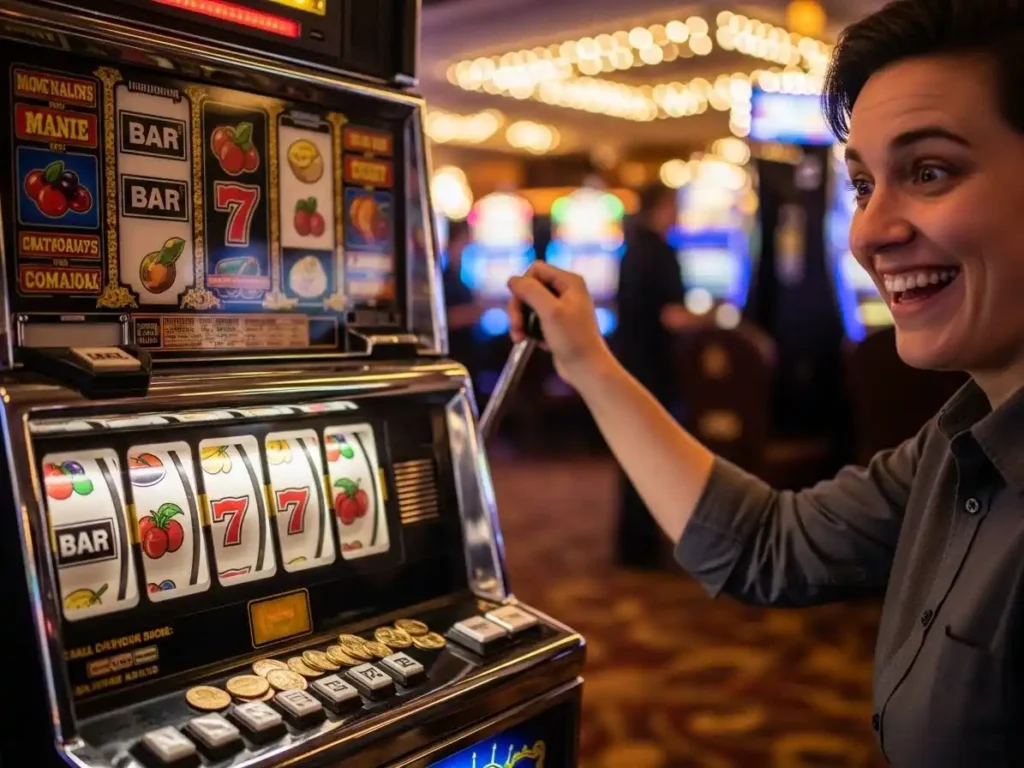 Cheerful casino player celebrating a Wheel of Fortune win in online real money games