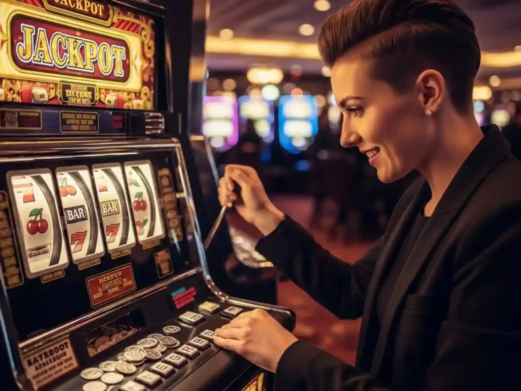 Person playing casino classic slots at a machine with tmt cash live