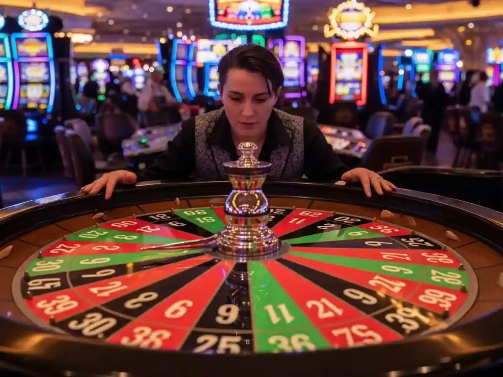 Person playing casino wheel of fortune game with tmt cash games