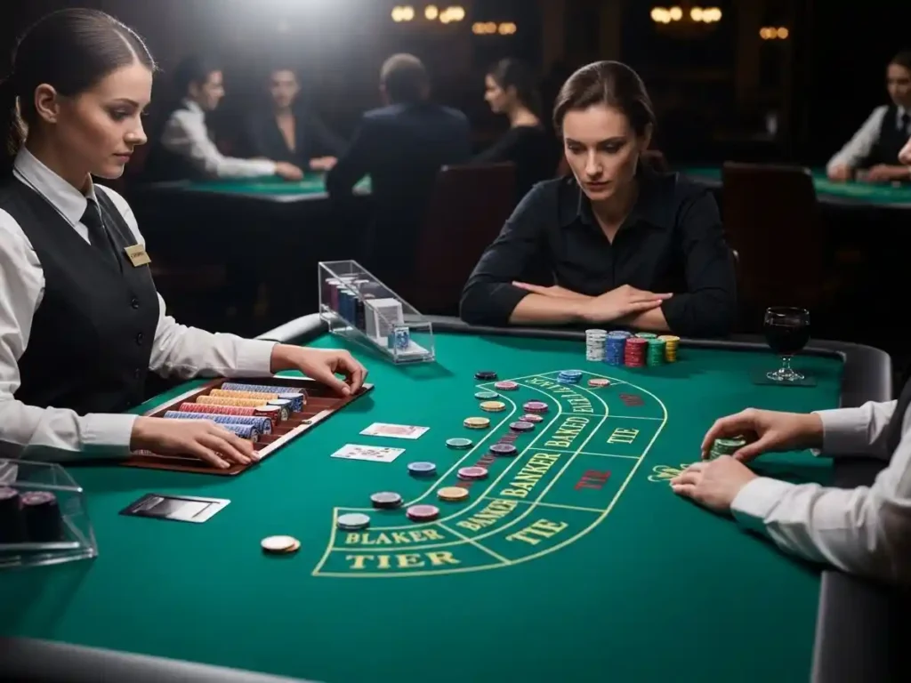 Professional gambler playing casino baccarat indoors on a casino platform