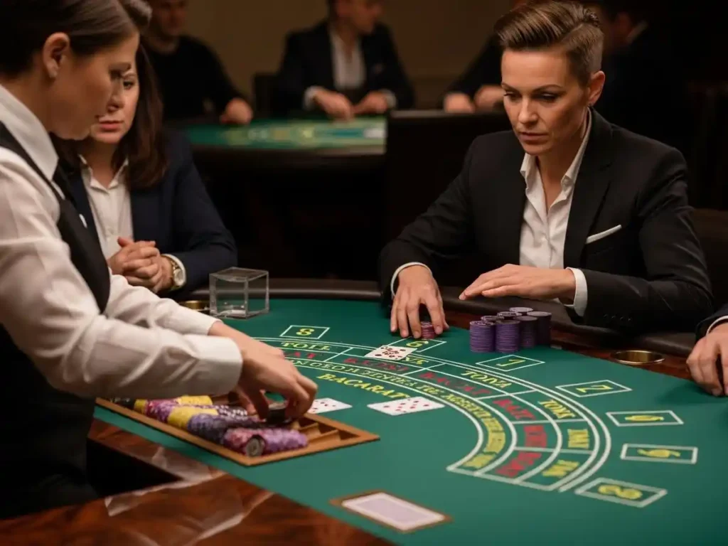 Casino baccarat player placing bets during live gameplay on a casino platform
