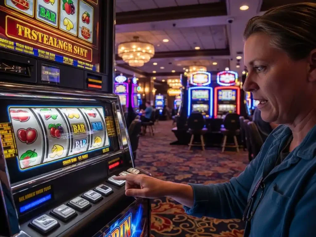 Casino player enjoying slot machine gameplay indoors at tmt casino