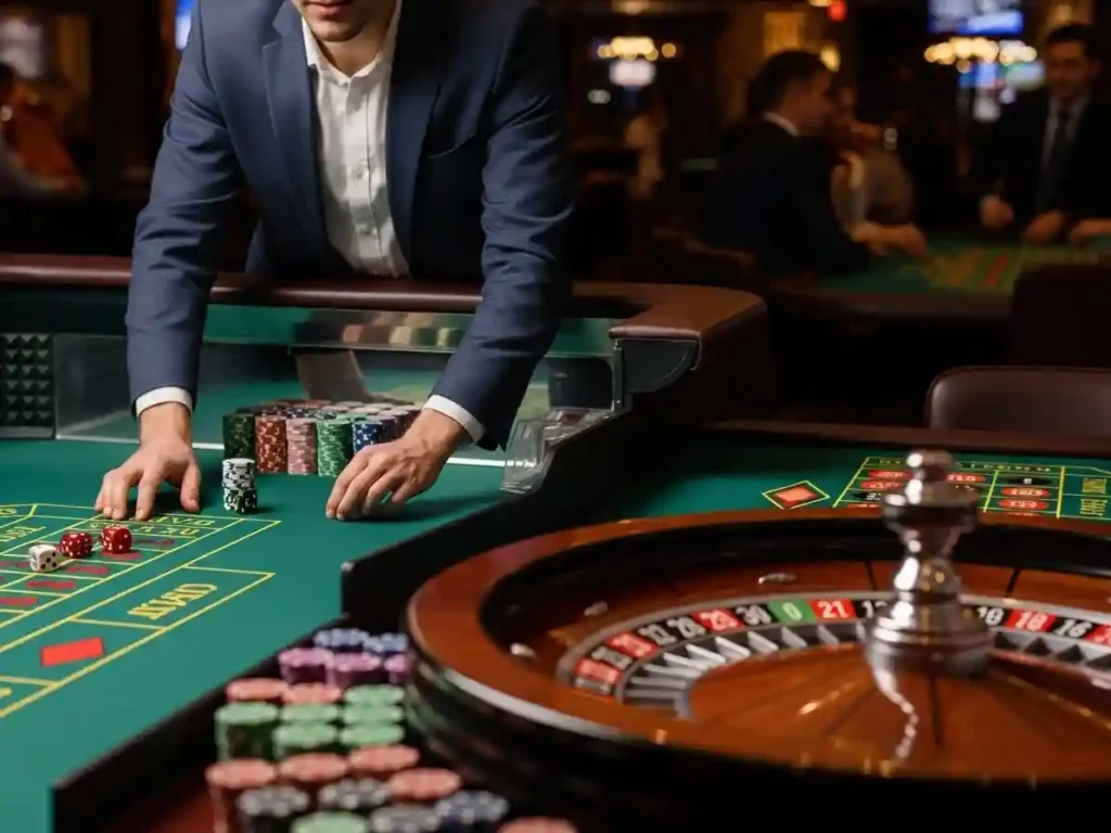 Professional gambler playing casino roulette indoors at a casino legit table