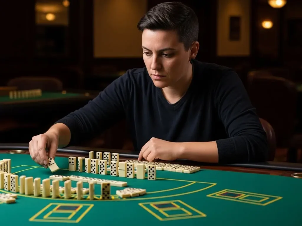 Casino player arranging domino tiles in an online casino for real cash game