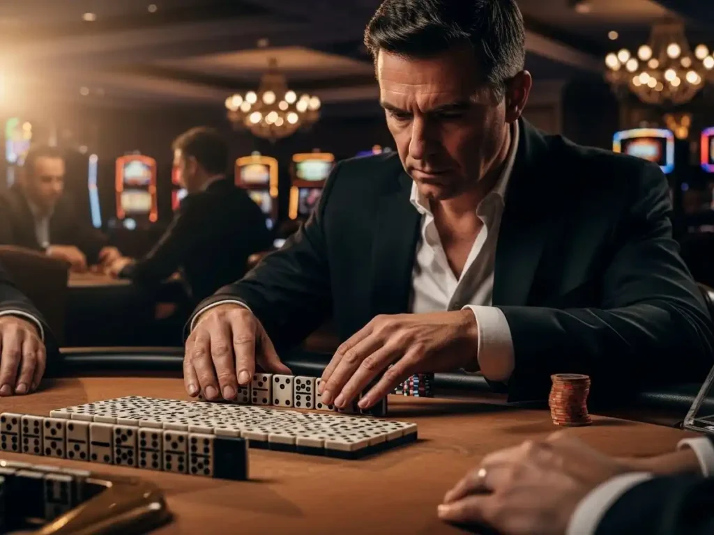 Person playing digital casino domino at an online casino for real cash platform