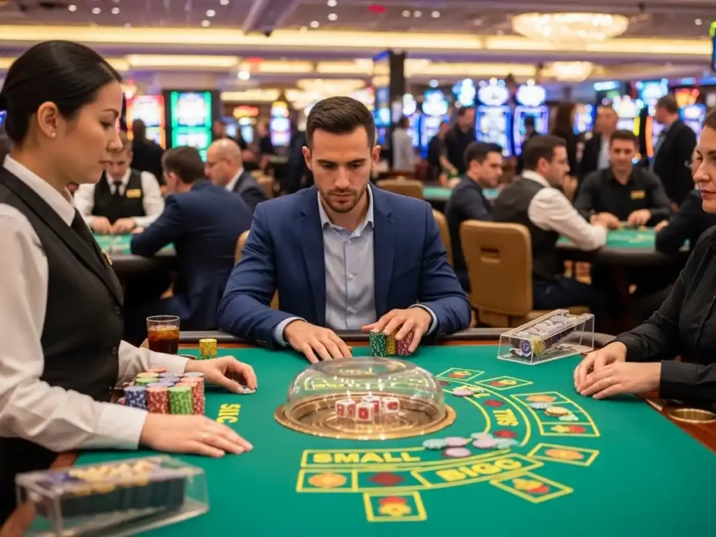 Casino enthusiast playing Sic Bo dice game among online casino games