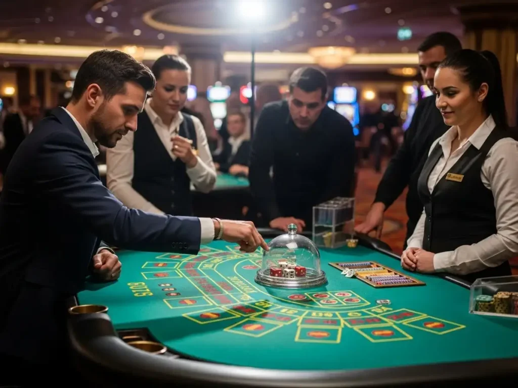 Person playing casino Sic Bo while enjoying online casino games