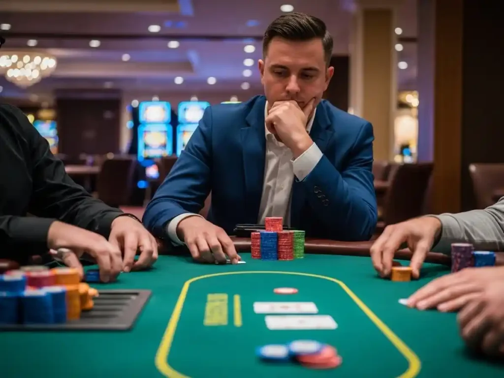 Person playing online poker game on an online casino crown website