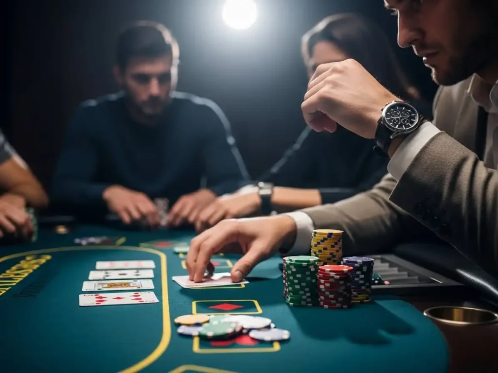 Casino poker player holding cards during live gameplay with tmt cash sweet bonanza