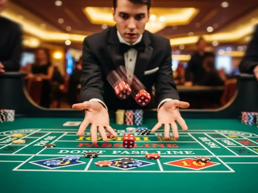 Professional gambler playing casino dice indoors using tmt cash login