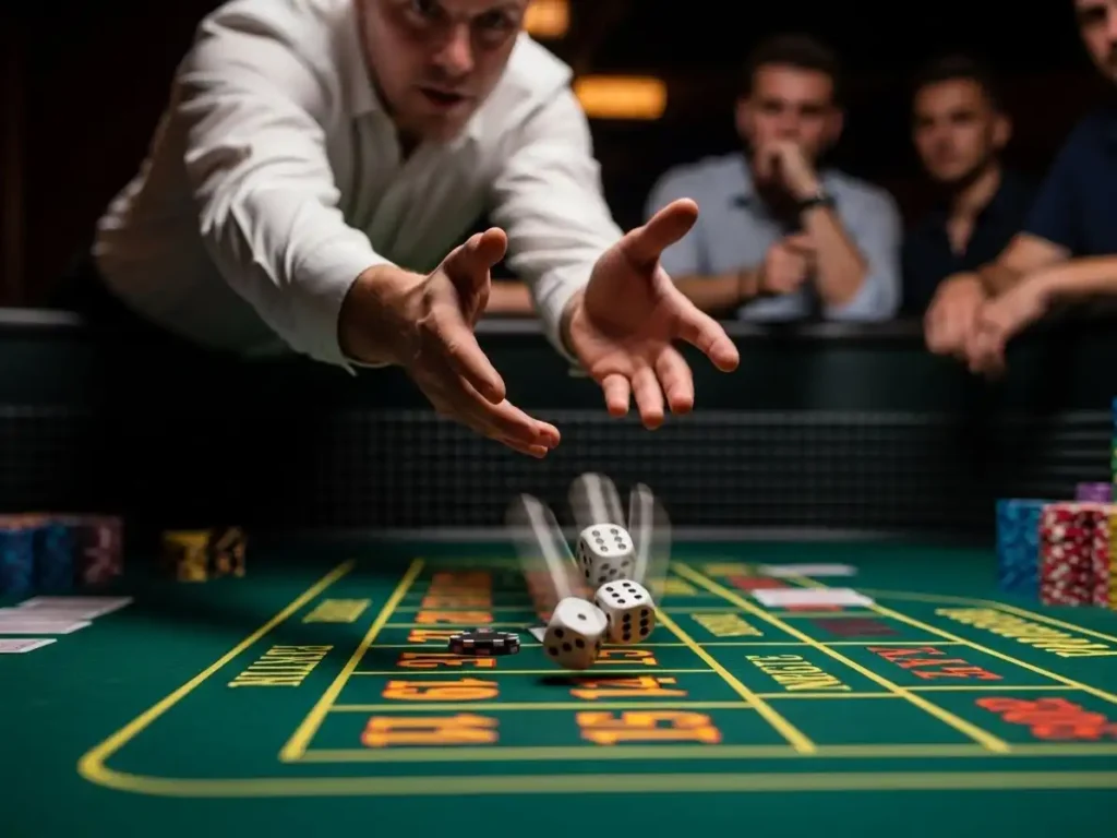 Casino dice player placing bets during gameplay with tmt cash login