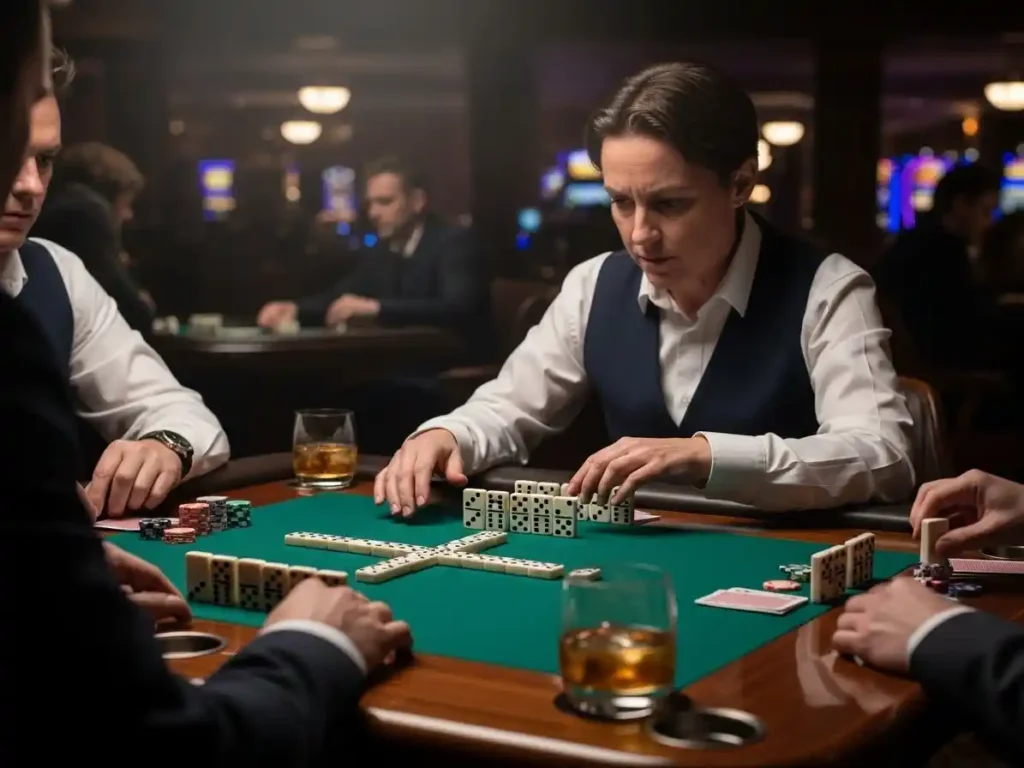 Professional gambler playing casino domino indoors with tmt cash online casino