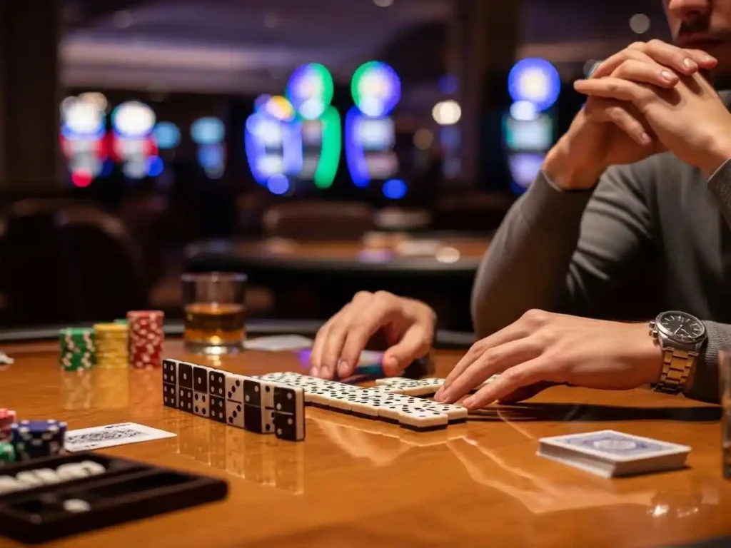 Person playing casino domino at a table with tmt cash online casino